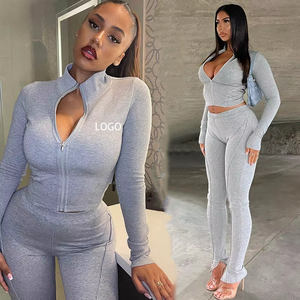 Set di tute e <span class=keywords><strong>pantaloni</strong></span> da <span class=keywords><strong>donna</strong></span> 2 pezzi personalizzati Roupas Femininas abiti 2 pezzi Cardigan e <span class=keywords><strong>pantaloni</strong></span> sportivi due pezzi - Product Image 1
