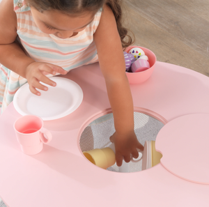 Mesa de almacenamiento redonda y juego de 2 sillas - Rosa y blanco para habitación infantil, muebles infantiles para bebés - Product Image 3