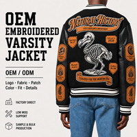 Jaket Baseball Vintage Campuran Wol Lengan PU Bordir Grafis Detail Stud Pengembangan Merek