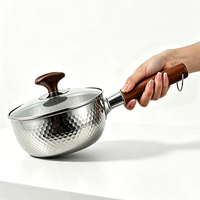 Casserole Yukihira martelée 304 Tri-Ply avec couvercle en verre et poignée en bois résistant à la chaleur, multi-usages, pour gaz, compatible lave-vaisselle