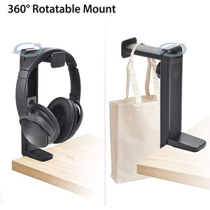 Support de casque rotatif noir pour PC, support de casque de jeu réglable à fixer sous le bureau avec rotation à 360 degrés - Product Image 2