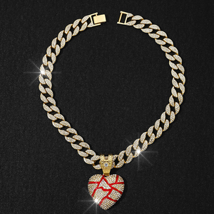 Collar NL2260 con Colgante de Corazón con Pintura Roja, Estilo Hip Hop, Personalizado, de Aleación con Diamantes, Cadena Cubana para Parejas - Product Image 4