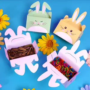 Custom Size Shape Pattern Easter Rabblt Bunny Shape Chocolate Candy Sugar Cupcake Paper Gift Box Packaging With Handle