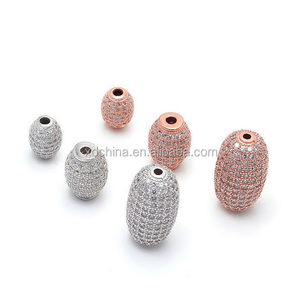 XD P709 Big Size Cz Micro Pave Bean Beads Wholesale Sterling Silver Findings Denier Beads Jewelry Findings Bracelet Beads