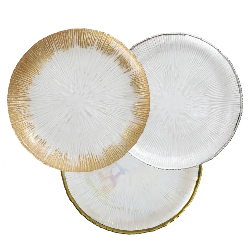 Charger Plates Gold Rim Reusable Fireworks Glass New Design Elegant Factory Wholesale Bulk Wedding Event Party for Restaurant