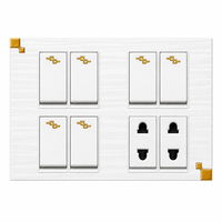 Interrupteur mural intelligent de luxe style pakistanais 4 voies 45A à grain de bois, 6 gangs avec prise universelle, panneau décoratif à bord doré, blanc