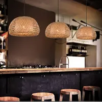 Lámpara de techo con suspensión de madera, iluminación colgante moderna de bambú para salón, restaurante, cafetería, decoración del hogar