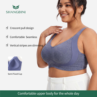 Sujetador Deportivo Sin Costuras SHANGBINI Color Malva Empolvado, Talla Grande, Top Acanalado Cómodo, Banda Arqueada, Logotipo Personalizado OEM de Fábrica