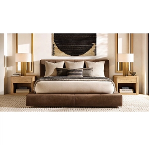 Bán buôn Chất lượng cao Nữ Hoàng Vua Kích thước nội thất phòng ngủ thiết lập dày nhung nâu nền tảng khung gỗ giường - Product Image 3