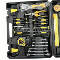 Ensemble d'outils à main professionnels, kit d'outils ménagers multi-pièces avec clé à molette, pinces, marteau, tournevis, douilles, boîte à outils noire