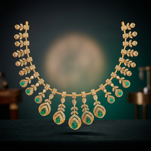 Collier court de mariage pour femme, en argent, style ethnique, plaqué or, avec pierre verte et motif végétal, objet de collection 188209 - Product Image 2