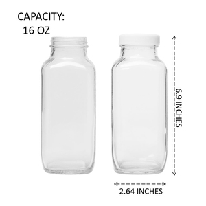 Bouteilles de boisson de jus en verre carré français transparent de 16oz 500ml avec couvercles - Product Image 3