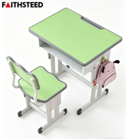 Ensemble de bureau et chaise d'école réglables en hauteur de couleur verte, bureau et chaise d'étudiant modernes pour la salle de classe, mobilier scolaire en bois pour enfants