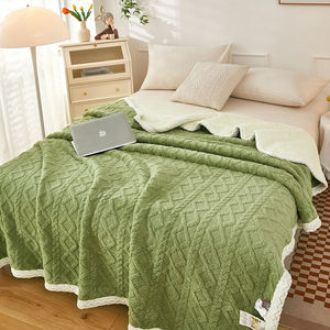 Manta de <span class=keywords><strong>cama</strong></span> de doble cara Cordero Cachemira polar mantas a cuadros <span class=keywords><strong>invierno</strong></span> cálido tiro sofá cubierta <span class=keywords><strong>colcha</strong></span> - Product Image 2