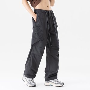 Pantaloni <span class=keywords><strong>Cargo</strong></span> da uomo alla moda medio affusolati in tela per arrampicata da esterno piatte e resistenti all'usura drappeggio stile paracadutista Casual - Product Image 3