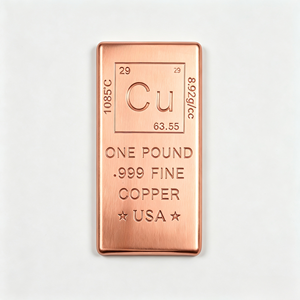 1 Pound 999 Fine Copper Bullion Bar Solid Cast Copper Ingot Cu Periodic <b>Table</b> Element Stamped Embossed Collectible Metal Craft - Product Image 1