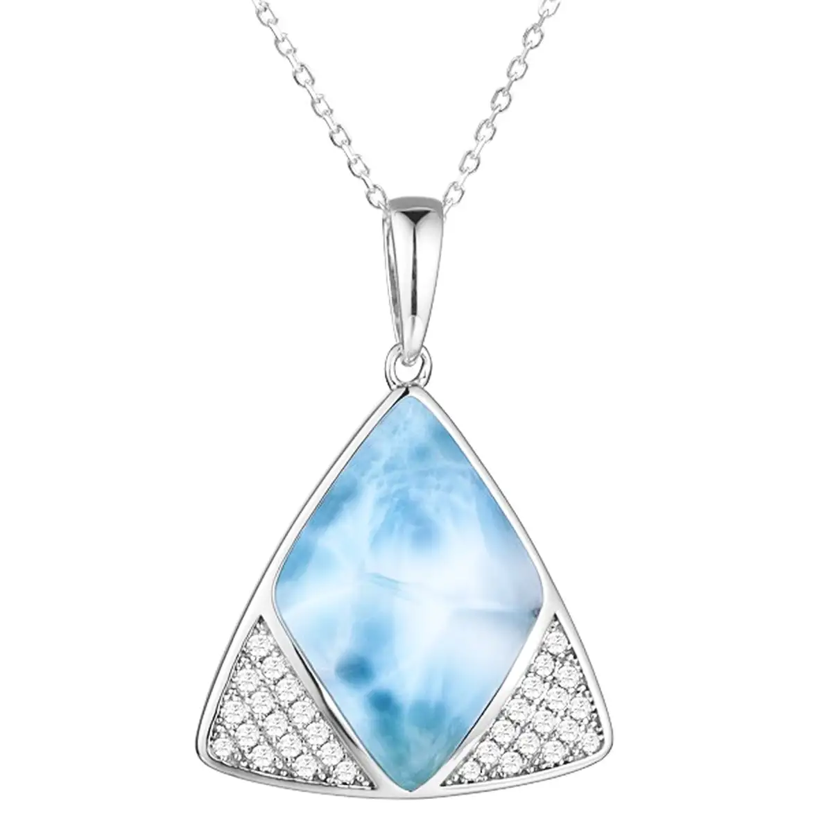 Joyería de plata 925, colgante triangular de Larimar peruano, joyería de piedras preciosas cúbicas de Larimar de cristal