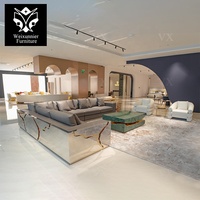Luxus-Ledersofa Hochwertiges Designer-Sofa Edelstahl Moderne Wohnzimmermöbel Premium Zeitgenössisches Sofa-Set