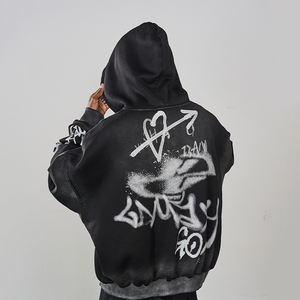 Sweat à capuche zippé à la mode avec épaules tombantes et impression numérique, sweat à capuche pour homme d'automne avec logo personnalisé - Product Image 2