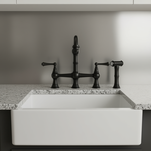 ก๊อกน้ำห้องครัว DB สไตล์ดั้งเดิม แบบสองมือจับ ทองเหลืองขัดเงา ติดตั้งบนเคาน์เตอร์ พร้อมหัวฉีดด้านข้างสำหรับน้ำร้อนน้ำเย็น - Product Image 2