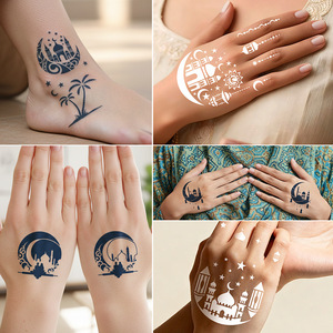 Plantilla de tatuaje temporal de henna para mascotas, diseño floral con mezquita y luna, para arte corporal y de manos. - Product Image 3