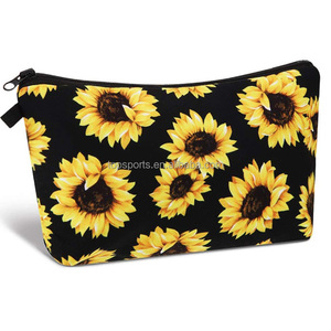 Bolsa de maquillaje duradera con cierre de cremallera, neopreno suave a la moda para neceser, soporte para bálsamo labial, llavero, cosmético de girasol - Product Image 1