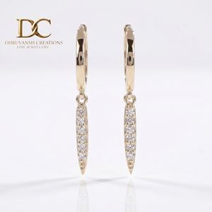 Pendientes de Aro Colgantes de Oro Sólido de 14K con Diamantes Cultivados en Laboratorio Certificados por IGI, Estilo Minimalista con Puntas, para Mujer, Regalo para Bodas y Fiestas, Joyería Fina - Product Image 6