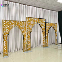 Arche de mariage spectaculaire LEDA en acier inoxydable, support de toile de fond en métal doré, arche carrée pour la décoration d'événements