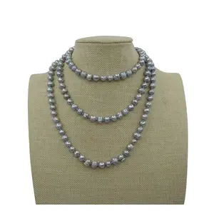 120CM LONG PEARL NECKLACE 100% NATURAL FRESHWATER PEARLグレーCOLOR