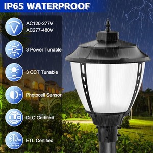 LED Garden & Street IP65 Post Top Light 60-200W AC Aluminum Outdoor Backyard Dusk to Dawn 5-Year Warranty ETL DLC - Product Image 2