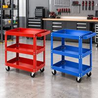 Chariot à outils à 3 niveaux en métal bleu, chariot utilitaire robuste avec étagères de rangement et roues pour garage, atelier, réparation automobile