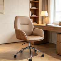 Chaise de bureau exécutive moderne en bois courbé avec revêtement en cuir PU, hauteur réglable, base en métal pivotante - Chaise de bureau pour la maison et la salle à manger