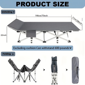 เตียงพับสำหรับตั้งแคมป์กลางแจ้งขนาด 75 นิ้ว รุ่น Heavy Duty พับได้ รองรับน้ำหนักได้ถึง 600 ปอนด์ พร้อมที่นอน สำหรับผู้ใหญ่ - Product Image 2