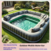 Plateforme flottante gonflable d'extérieur en PVC et tissu maillé avec auvent, pour bar aquatique, piscine marine, canapé de luxe et divertissement sur yacht