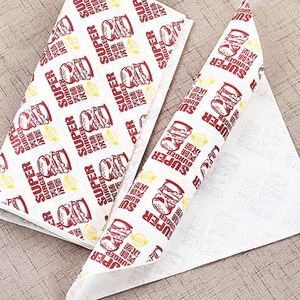 Feuilles de papier jetables personnalisées avec logo de marque pour burgers, pizzas et snacks, 45g, lot de 5, blanches, non couchées, qualité alimentaire, résistantes à la graisse, recyclables - Product Image 1