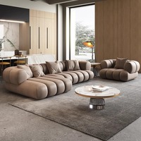 Canapé modulaire une place, design droit et d'angle, color block, effet nuage, en tissu bouclé, gris anthracite et crème, ensemble bas