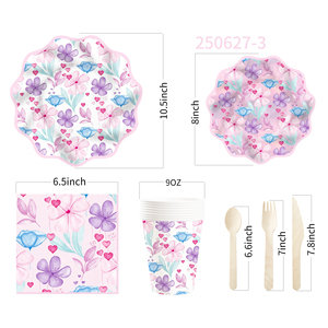 DAMAI New Customized Flower Theme <b>Disposable</b> Paper Plate Napkin Paper <b>Tablecloth</b> with Floral Tableware Set for Wedding - Product Image 5