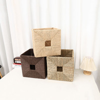 Panier de rangement multifonctionnel rectangulaire pliable en jonc de mer tressé, artisanal, écologique et minimaliste pour la maison