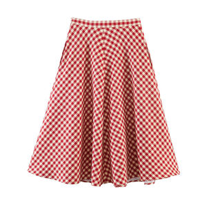 Nouvelle jupe mi-longue trapèze décontractée et élégante à carreaux rouges style cape, collection Printemps 2026, pour <span class=keywords><strong>femme</strong></span>, OEM/ODM par usine de vêtements chinoise - Product Image 2