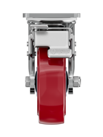 Roue pivotante à frein en polyuréthane rouge avec noyau en PP, capacité 260 kg, 4-8 pouces, fonctionnement silencieux, plaque plate pour la logistique