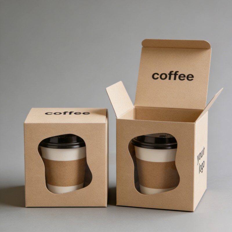 Customized logo Mug Kraft Paper Box Coffee Cup Corrugated Paper Box with Window Matte Lamination Gift Packaging Box