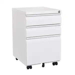 GDLT Armoire de remplissage mobile à 3 tiroirs Armoire de bureau à pied mobile en métal classeur à 2 tiroirs