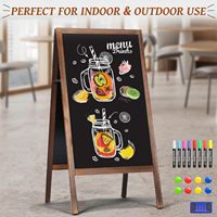 Tableau d'affichage en bois extra large en forme de A avec marqueur à craie, tableau noir magnétique double face pour trottoir, idéal pour les restaurants