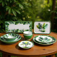 Collection de vaisselle en mélamine sans BPA au toucher bambou – Assiette et bol à bord bambou