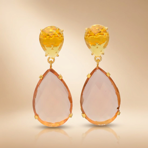 Boucles d'oreilles pendantes en laiton faites à la main avec pierres précieuses, style ethnique, bijoux de fête tendance - Product Image 3