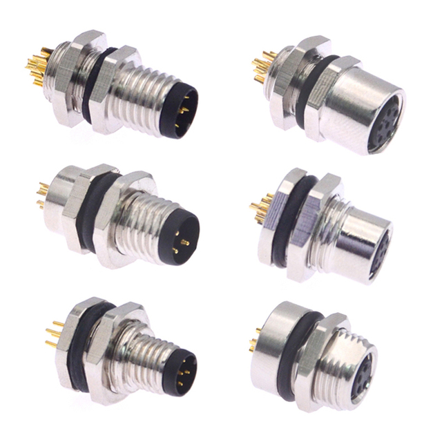 M8 Wire Connector Panel Mount with Solder Cup Female Male Wire to Board Connector 3P-8P IP67 Waterproof Silver