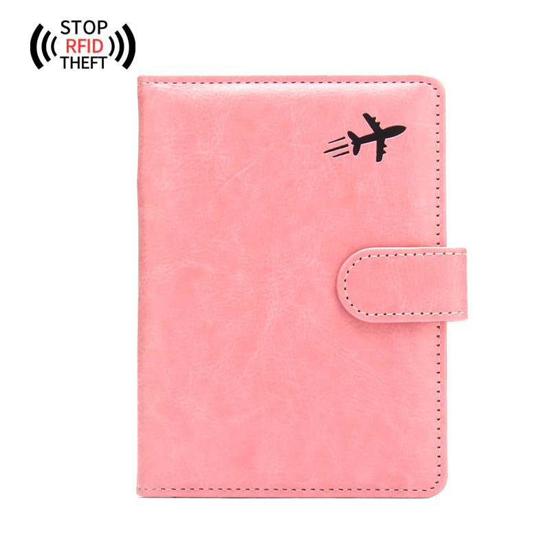 Porta pasaporte de avión con hebilla antimagnética (rosa)