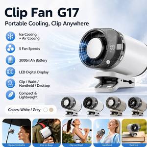 Ventilateur portable rechargeable Pluska G17 3000 mAh à 5 vitesses, idéal pour l'extérieur, à clipser sur parapluie, sac à dos ou table - Product Image 1
