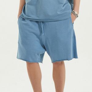 Shorts de travail vintage pour hommes de haute qualité, décontractés, en coton, athlétiques, en molleton français, uni, bord brut, lavage à l'acide, respirant, écologique - Product Image 6