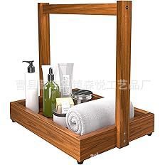 Estante de ducha de madera rectangular de esquina independiente con asas, almacenamiento duradero para artículos esenciales del baño - Product Image 5
